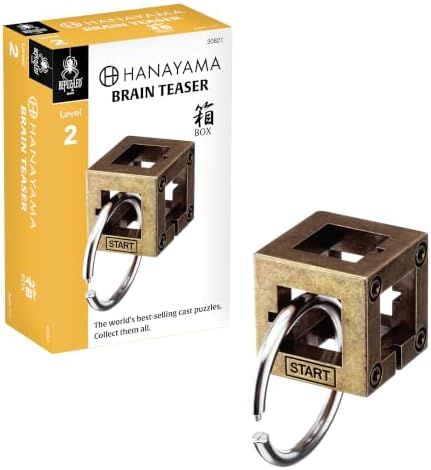 Box hanayama cast metal puzzle assembled on a work bench
