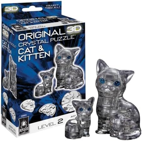 Cat & Kitten original 3d crystal puzzle assembled on a work bench