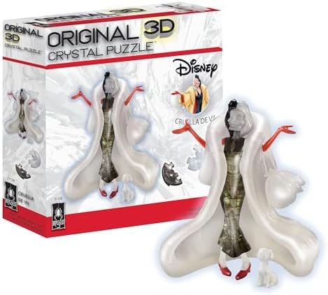 Disney Cruella de Vil deluxe 3d crystal puzzle assembled on a work bench
