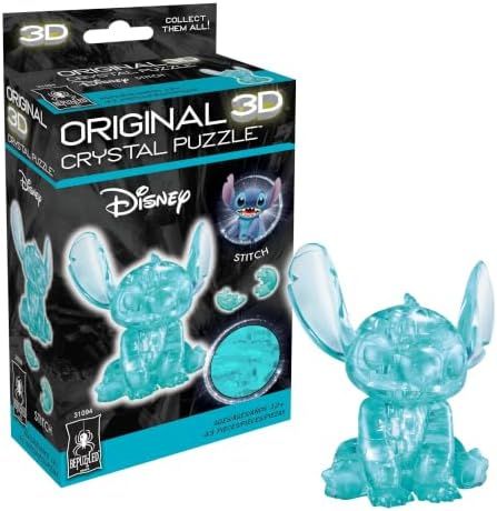 Disney Stitch original 3d crystal puzzle assembled on a work bench