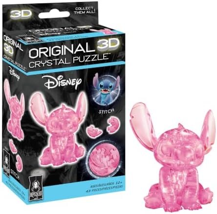 Disney Stitch Pink original 3d crystal puzzle assembled on a work bench