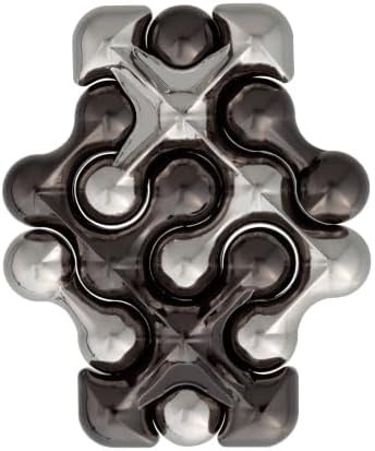 Dot hanayama cast metal puzzle assembled on a work bench
