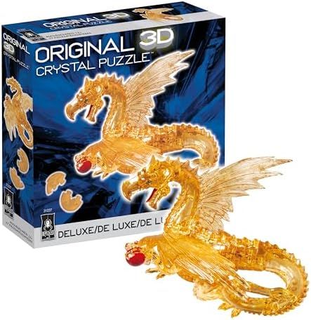 Golden Dragon deluxe 3d crystal puzzle assembled on a work bench