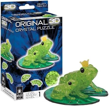 Green Frog original 3d crystal puzzle assembled on a work bench