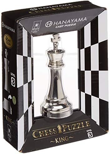 King Chesspiece hanayama cast metal puzzle assembled on a work bench