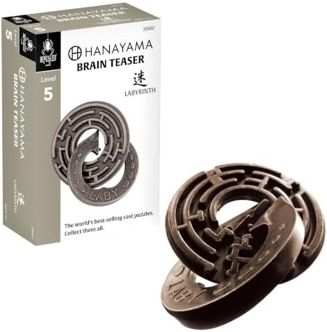 Labyrinth hanayama cast metal puzzle assembled on a work bench