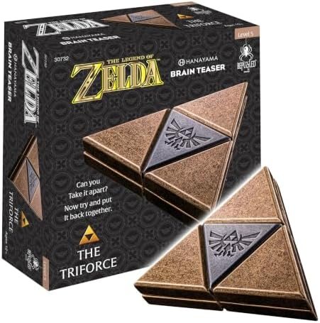 Legend of Zelda Triforce hanayama cast metal puzzle assembled on a work bench