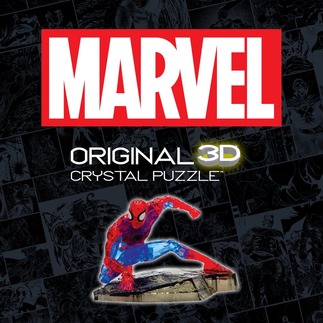Marvel crystal puzzle standing on a shelf