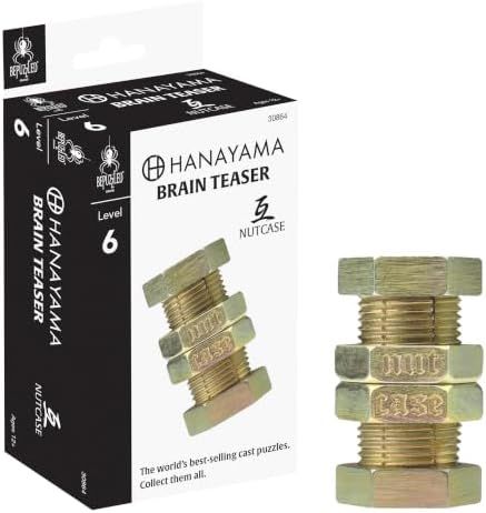 Nutcase hanayama cast metal puzzle assembled on a work bench