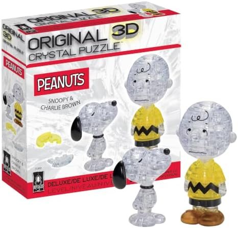 Peanuts Snoopy & Charlie Brown deluxe 3d crystal puzzle assembled on a work bench