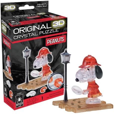 Peanuts Snoopy Detective original 3d crystal puzzle assembled on a work bench