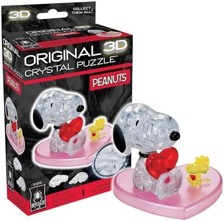 Peanuts Snoopy Heart original 3d crystal puzzle assembled on a work bench