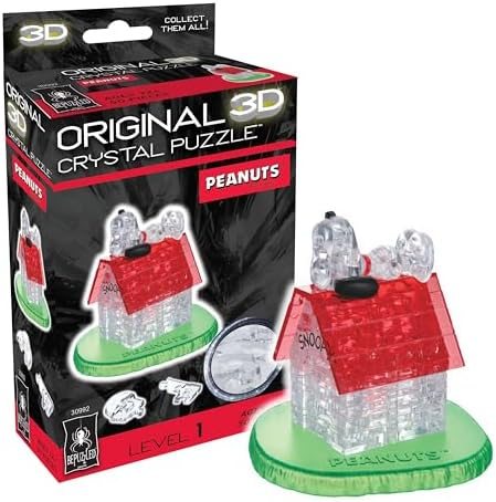 Peanuts Snoopy House original 3d crystal puzzle assembled on a work bench