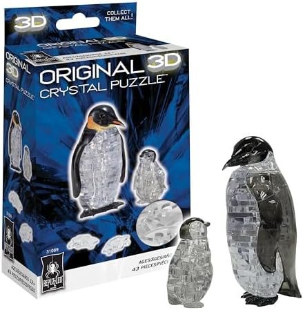 Penguin & Baby original 3d crystal puzzle assembled on a work bench