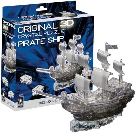 Pirate Ship deluxe 3d crystal puzzle assembled on a work bench