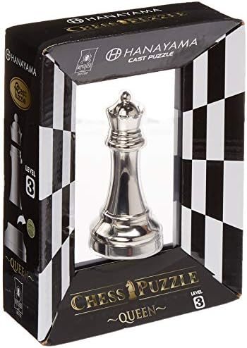 Queen Chesspiece hanayama cast metal puzzle assembled on a work bench