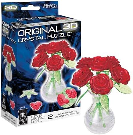 Roses in Vase original 3d crystal puzzle assembled on a work bench