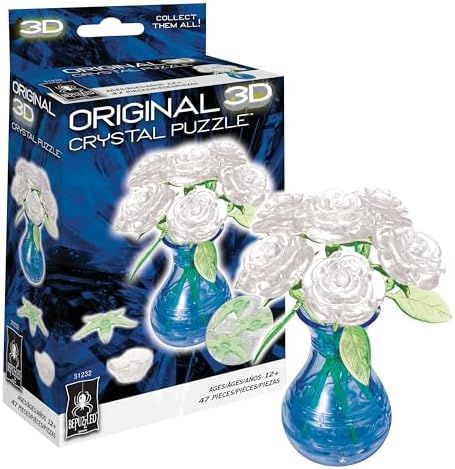 Roses in Vase original 3d crystal puzzle assembled on a work bench