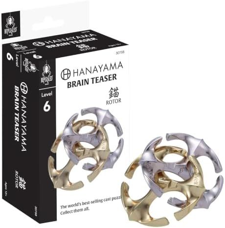 Rotor hanayama cast metal puzzle assembled on a work bench