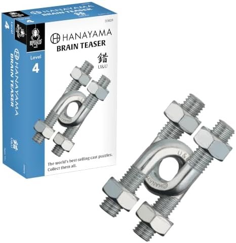 U&U hanayama cast metal puzzle assembled on a work bench